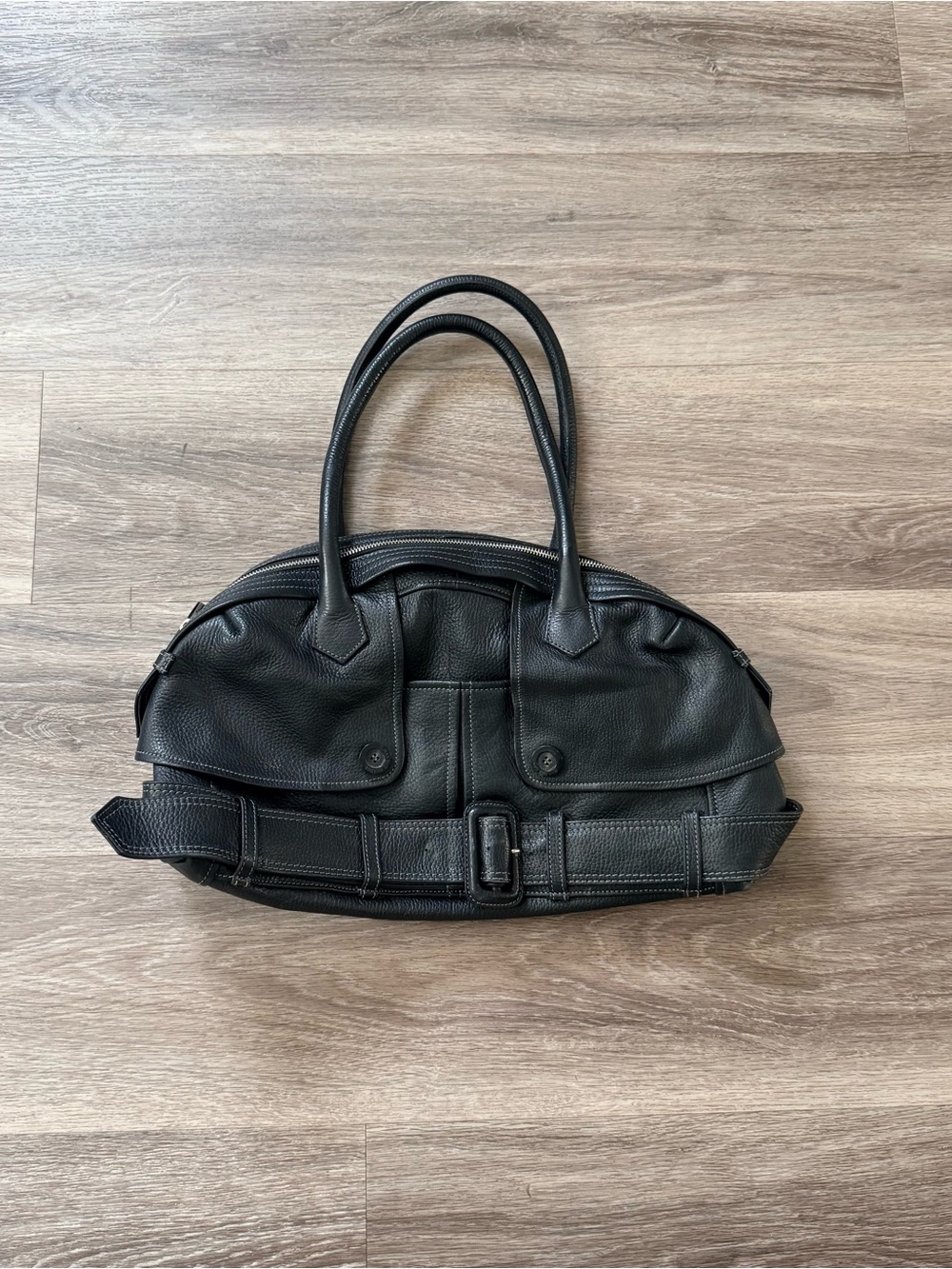 Jean Paul Gaultier Black Leather Shoulder Bag with Belt Detail
